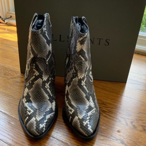 ALLSAINTS Rolene Snakeskin Heeled Cowboy Cowgirl Ankle Boots Bootie | Sz 6 | NIB - Picture 4 of 9